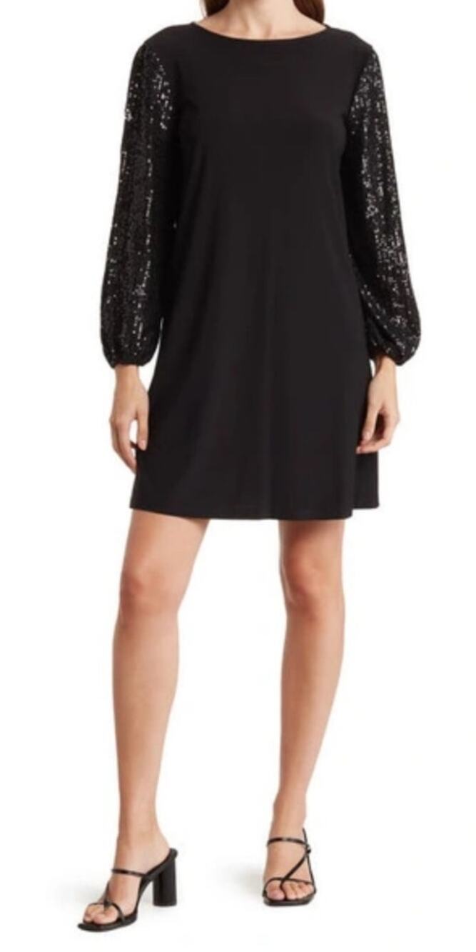 Tory Burch Sequin Sleeve Mini Shift Evening Little Black Dress – Size M